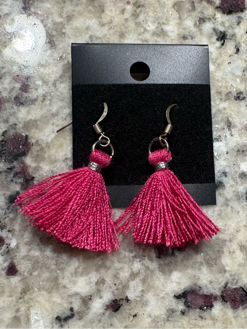 Hot pink fringe handmade earrings